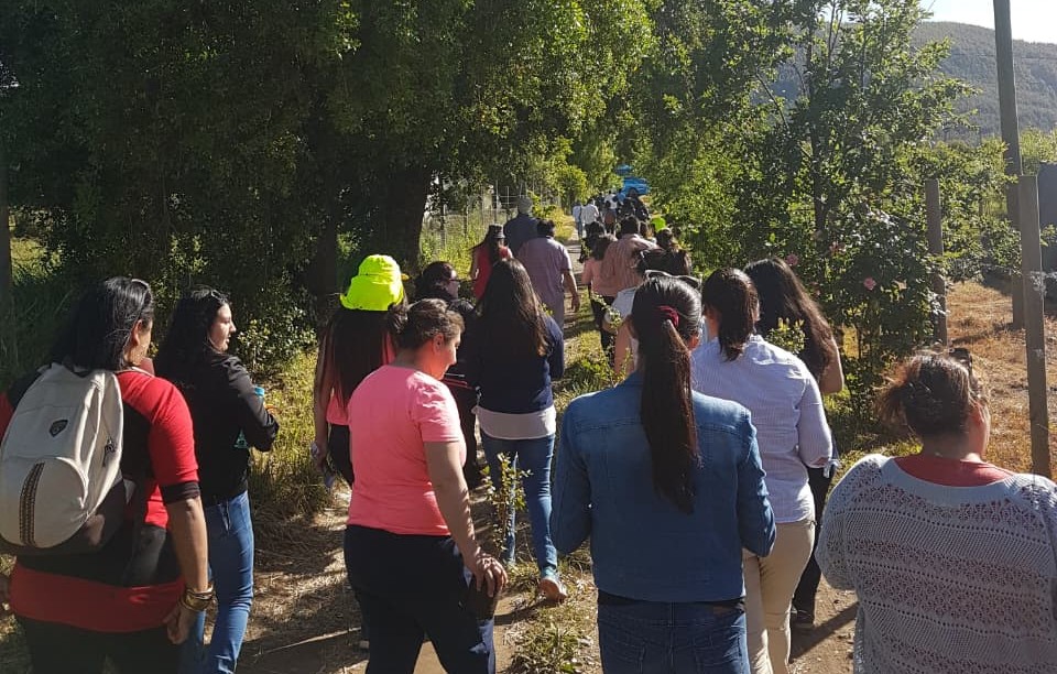 Grupo recorriendo un territorio en terreno